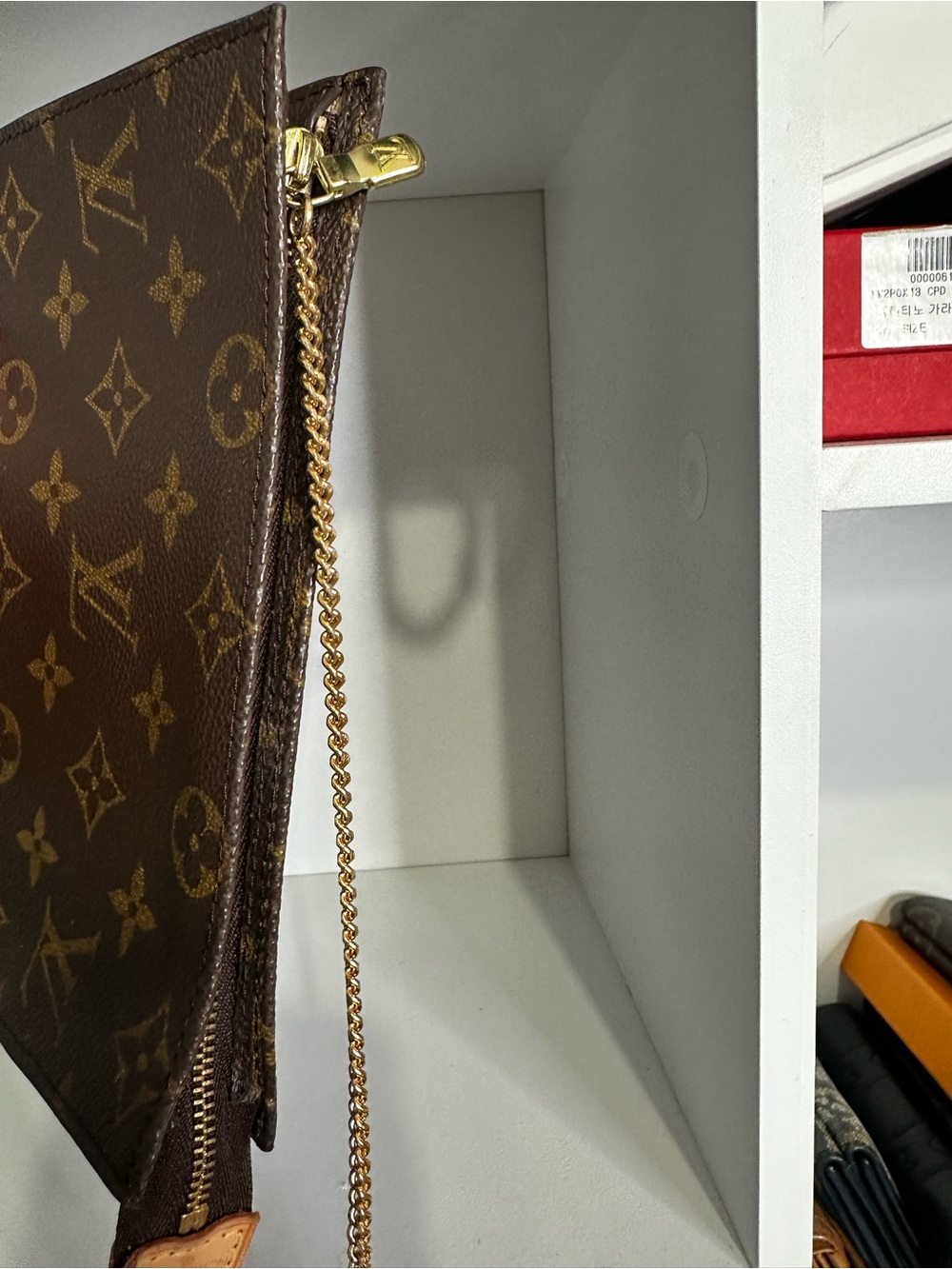 Louis Vuitton Brown Monogram Canvas Gold Chain Shoulder Bag - Picture 4 of 6